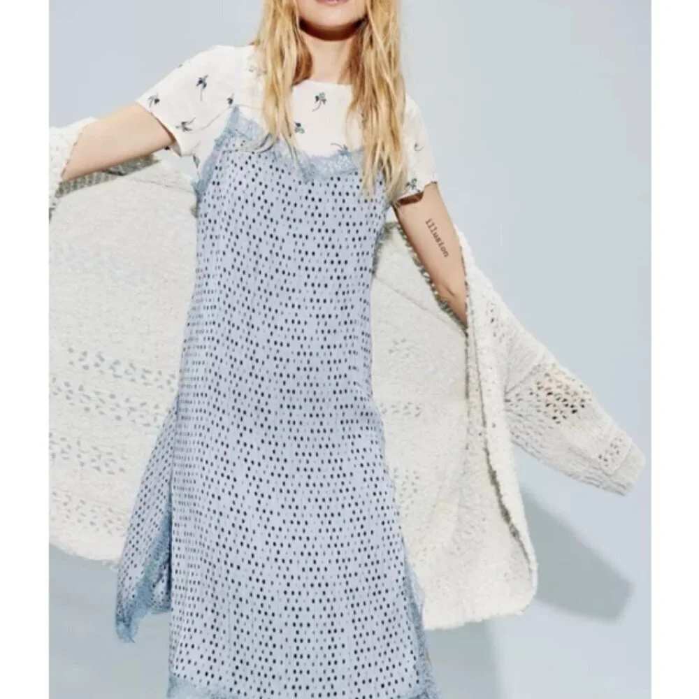 Free People Margot Blue Polka Dot Slip Lace Midi Dress US 0​​​​